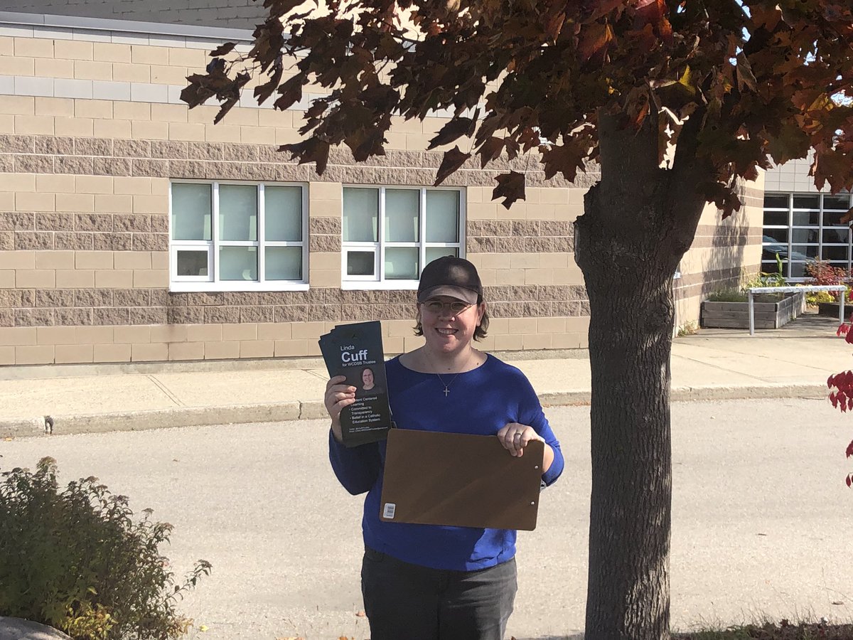 LCuff4Trustee's tweet photo. Out canvassing near Holy Rosary CS for the last day before the Oct 24 election! Please vote on Monday Oct 24 and if you’re a WCDSB voter, I hope you can support me! To all who have emailed me and expressed support, thank you ❤️ https://t.co/aFWorvF14u