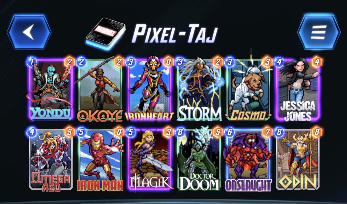 SuperTechGod's tweet photo. Here is my All #Pixel deck to play during the new #HotLocation #KamarTaj in #MarvelSNAP @LootMuncher0 @valinthyne https://t.co/EipO9Kvl4L