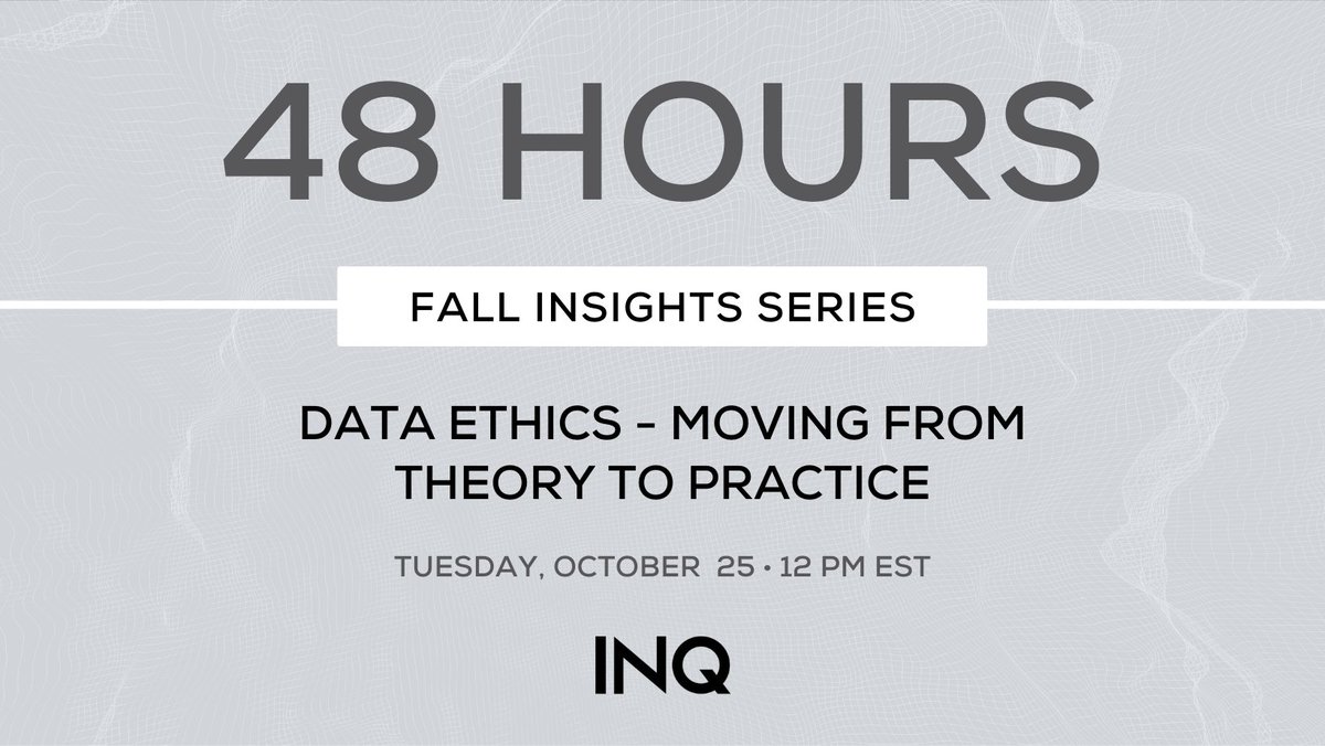INQLaw's tweet image. Join us this Tuesday, October 25 at 12 pm EST as INQ’s @AngelaPowerNL discusses  &apos;Data Ethics - Moving From Theory to Practice&apos;.
To register for this event &amp;amp; be notified of all others coming up visit: inq.disco.co/p/inqfallinsig….
 #dataethics #datawebinar #privacywebinar