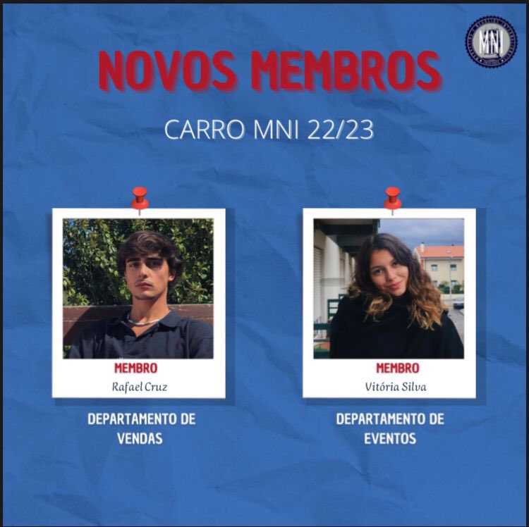 Deem as boas vindas aos novos membros do vosso carro!! 🥳

São eles:
- Rafael Cruz: Departamento de Vendas
- Vitória Silva: Departamento de Eventos

Não vais querer perder tudo o que temos reservado para ti…👀👀
Fica atento! 💙❤️

#carromni #mnifam