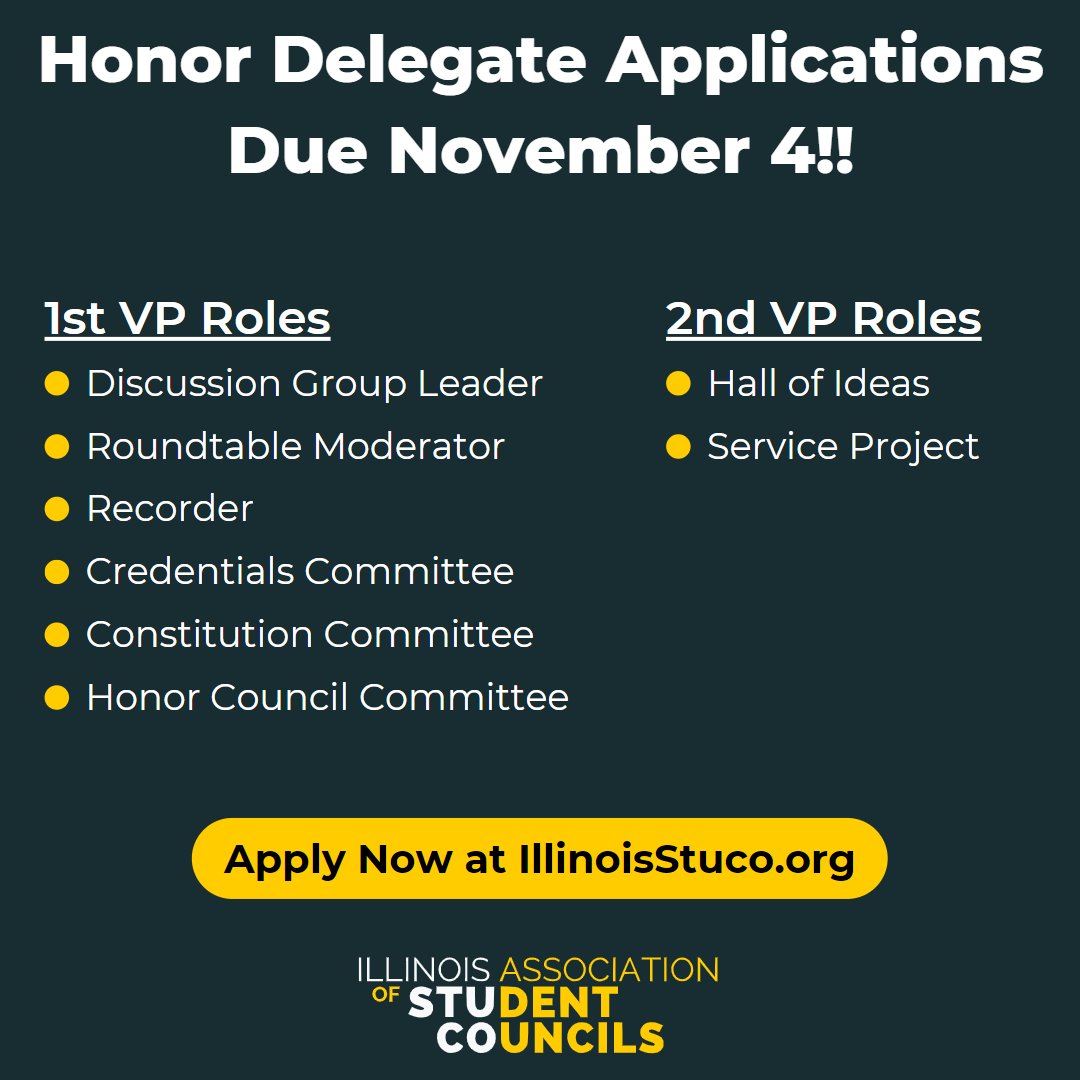 Time is running out to submit your Honor Delegate Application!! All applications are due by November 4.

Get all the details and submit your application today: illinoisstuco.org/news/article?T…!