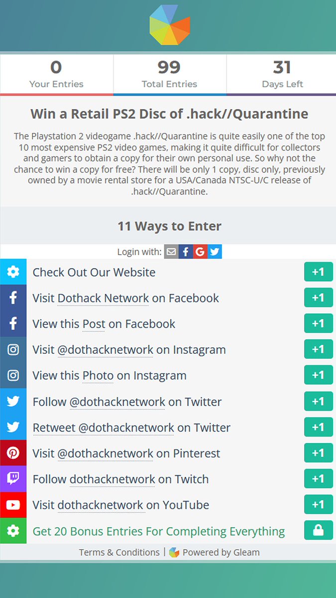 dothack's tweet image. Dothack Network は、10 周年の 10 月 23 日から 11 月 23 日まで、.hack//Quarantine PS2 ディスクの無料プレゼントを開催します。 提出物に参加してチケットを入手してください。提出物が多いほど、チケットが増えます。 #ドットハック #dothack

gleam.io/3IS6K/hackquar…