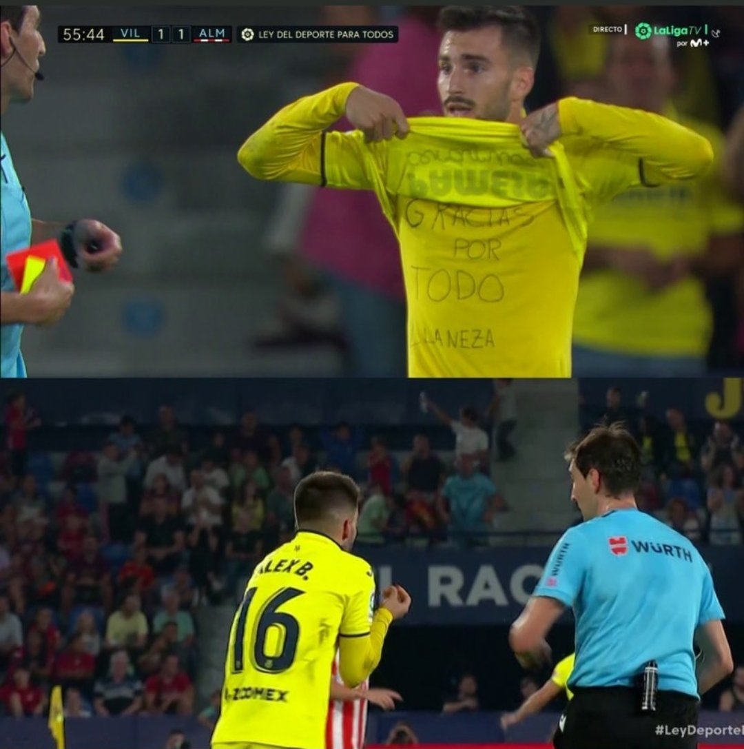 Aitzol_18's tweet photo. Esto no es de segunda amarilla🟨🟨
No se quita la camiseta, se la levanta para dar un mensaje.
 #VillarrealCF https://t.co/DOFjxviiYQ