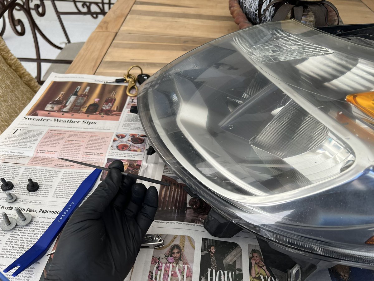 AndrewBohrer's tweet photo. Now the Ram Promaster has notoriously bad headlights. 

But you can often fix them by using a needle file to clean up the leads meet the bulb. 

And as auto expert @mdkrigbaum points out on my work surface, that’s enough savings to buy really fancy damson plum eau de vie. https://t.co/eEGbEpt6lN