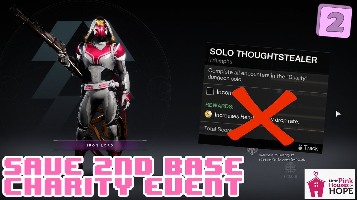 Virge753's tweet photo. Next Sunday October 30th we have our main event for our #Save2ndBase Charity Event supporting @littlepinkhope. Come and try and stop me as I attempt to solo flawless the Duality Dungeon.
Incentives and Goals to follow... you have already unlocked 2 by the way!!! https://t.co/4wf9JErvxD