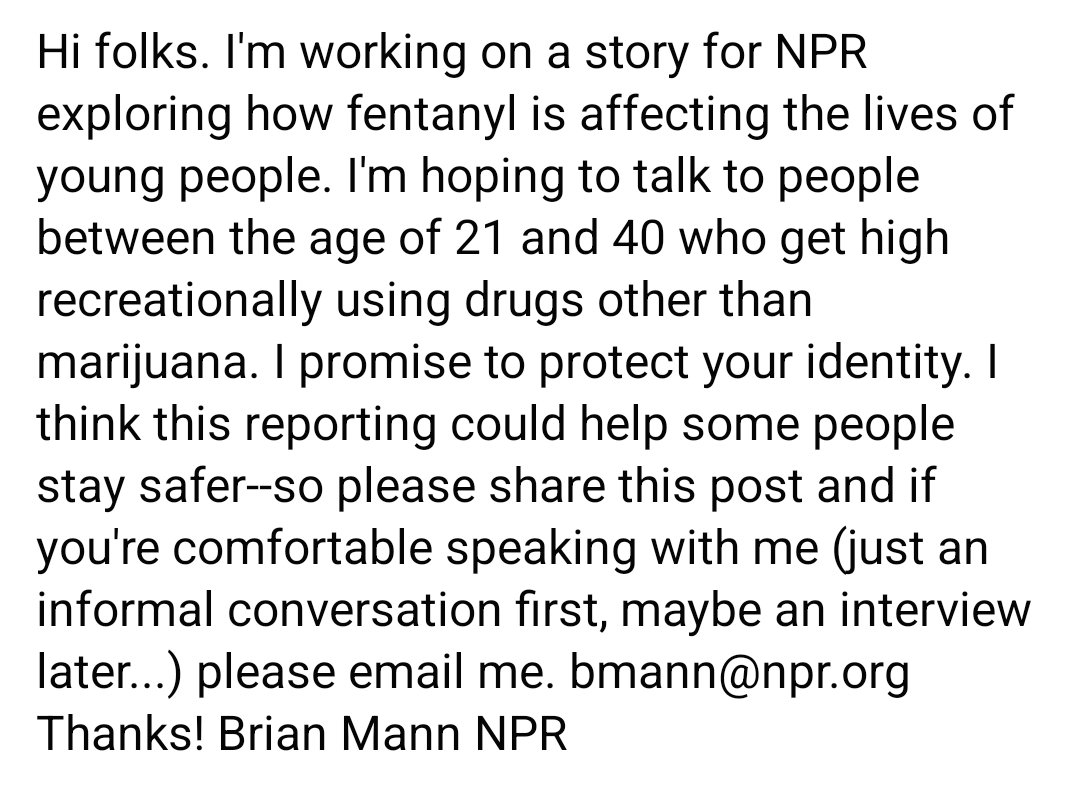Please share widely. If you're comfortable speaking with me I can be reached at bmann@npr.org 👇@npr #addiction #fentanyl