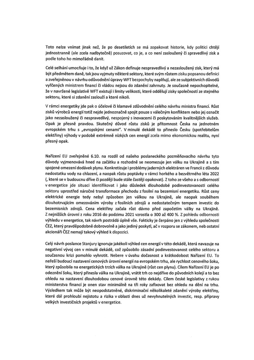 michalsnobr's tweet photo. Můj text k par. znění #windfalltax, které 21.10. načetl do 2. čtení poslanec Stanjura a hned 25.10. se má v PS projednat. Protože to pokládám, za vrchol neslušného chování takto tlačit zjevný "paskvil", prosím o retweety. Chceme, aby ČEZ platil, ale civilizovaně dle Nařízení EU. https://t.co/8WyNBni4Hj