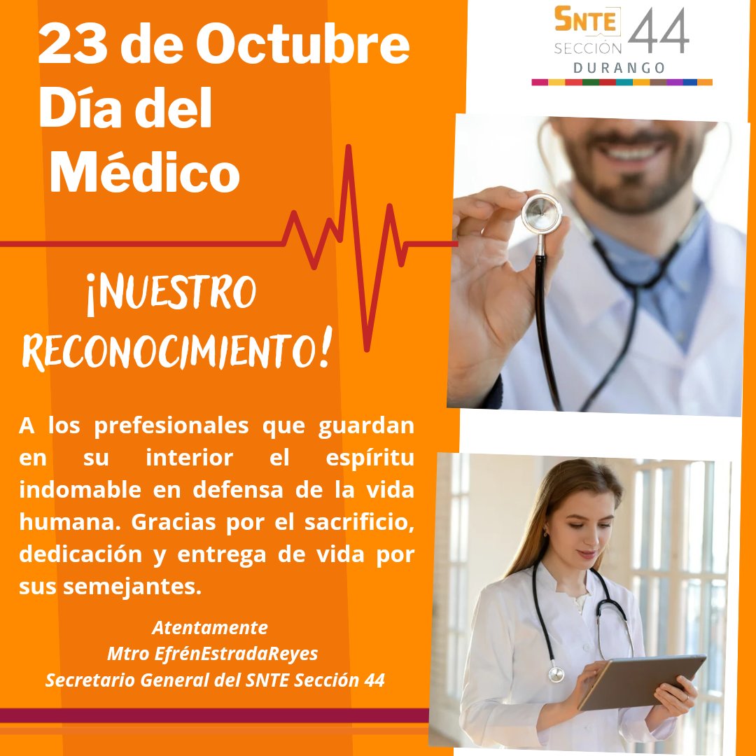 Seccion44SNTE's tweet photo. #DiaDelMedico
#Seccion44
#Ruta44
"Donde quiera que se ama el arte de la medicina, se ama también a la humanidad."
Cada 23 de octubre en México se celebra el Día del Médico, una profesión fundamental en la vida diaria. Nuestro reconocimiento a todos los médicos! https://t.co/hVUh7SvsiG