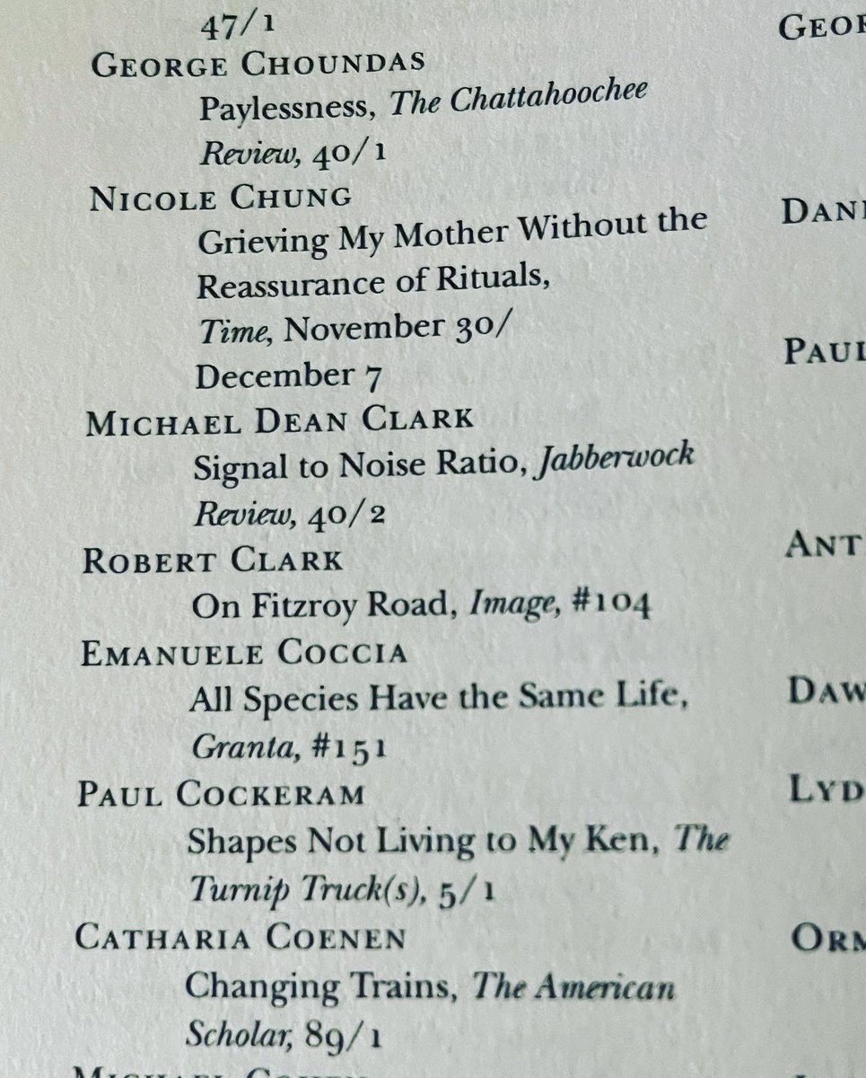 MDeanClark's tweet image. Breaking news here from (checks notes) 2021…Not sure how this got past me, but I found out this week my essay “Signal to Noise Ratio” was listed as notable in Best American Essays! Still floored and very grateful for being included in a list of writers I admire and teach.