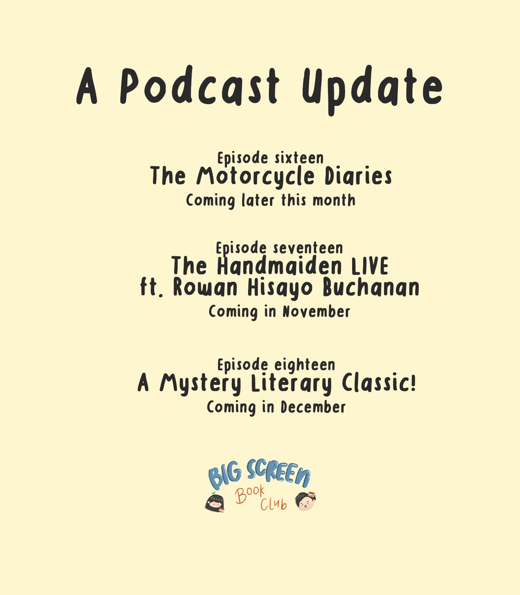 BSBookPod's tweet image. HEY!

We've been a touch too quiet, so here's an update on all things Big Screen Book Club! 🕺

We've got plenty planned before the year is out, and we're so excited to show you what we've been up to! 📚

See you later this month! 🥸