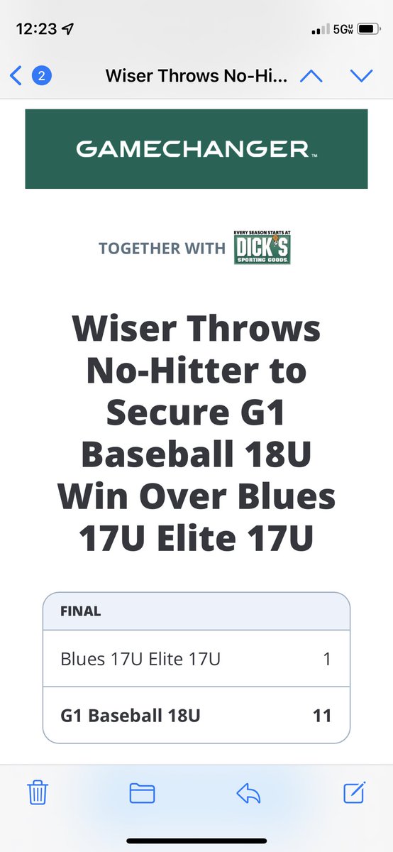 G1Athletics (@g1athleticstn) on Twitter photo Outstanding performance by 2023 #Uncommitted LHP/OF <a href="/NateWiser22/">Nate Wiser</a> today in <a href="/2DsportsTN/">2D Sports Tennessee</a> Nashville. CGNH 13K’s in 5 IP for an 11-1 win. If you are a College Coach looking for an undiscovered arm, here is your man! <a href="/WavoBaseball/">Waverly Baseball</a> Outstanding performance by 2023 #Uncommitted LHP/OF <a href="/NateWiser22/">Nate Wiser</a> today in <a href="/2DsportsTN/">2D Sports Tennessee</a> Nashville. CGNH 13K’s in 5 IP for an 11-1 win. If you are a College Coach looking for an undiscovered arm, here is your man! <a href="/WavoBaseball/">Waverly Baseball</a>