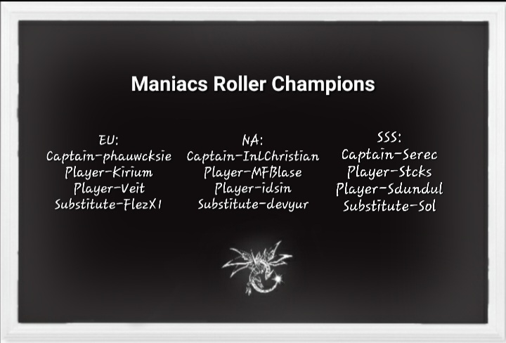 Hey champions! Below you will be seeing the complete roster set for the EU, NA aswell as the SSS rosters. We have changed our logo if you didn't know already and along with the logo change we have a new banner we will be using for announcements such as this one etc.! 🙂