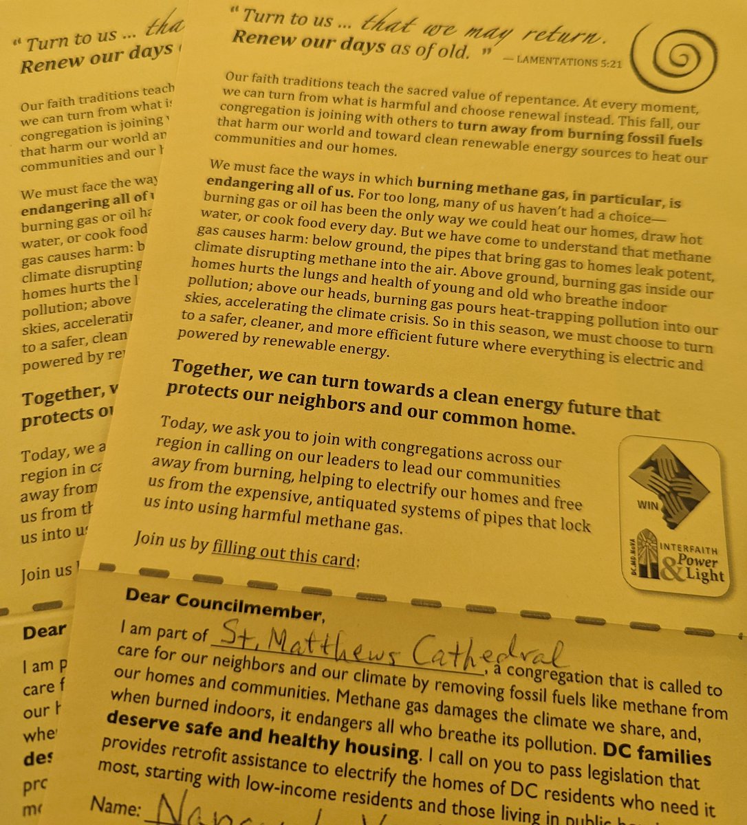 IPLdmv's tweet photo. Those gathered today sent messages to @councilofdc for funding to get DC homes off gas, starting with those in public housing and on low incomes. Your congregation can distribute these as bulletin inserts through #ClimatePulpits program!
Sign up here: https://t.co/TBzCQXlSiO https://t.co/TFqTvsf6jx