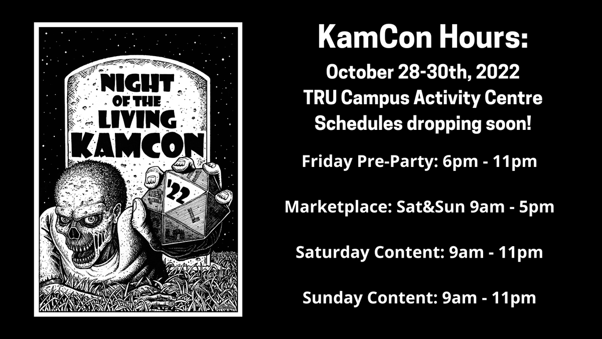 KamCon22's tweet photo. Board games! Table-top RPG games! Super Smash tournament! Nerd merch! Panels and workshops! AND MORE at #KamCon22

Gather your party and join us NEXT WEEKEND (Oct 28-30, 2022)

Tickets: https://t.co/rTZ0uXEVvj https://t.co/Y2dOhNrWgX