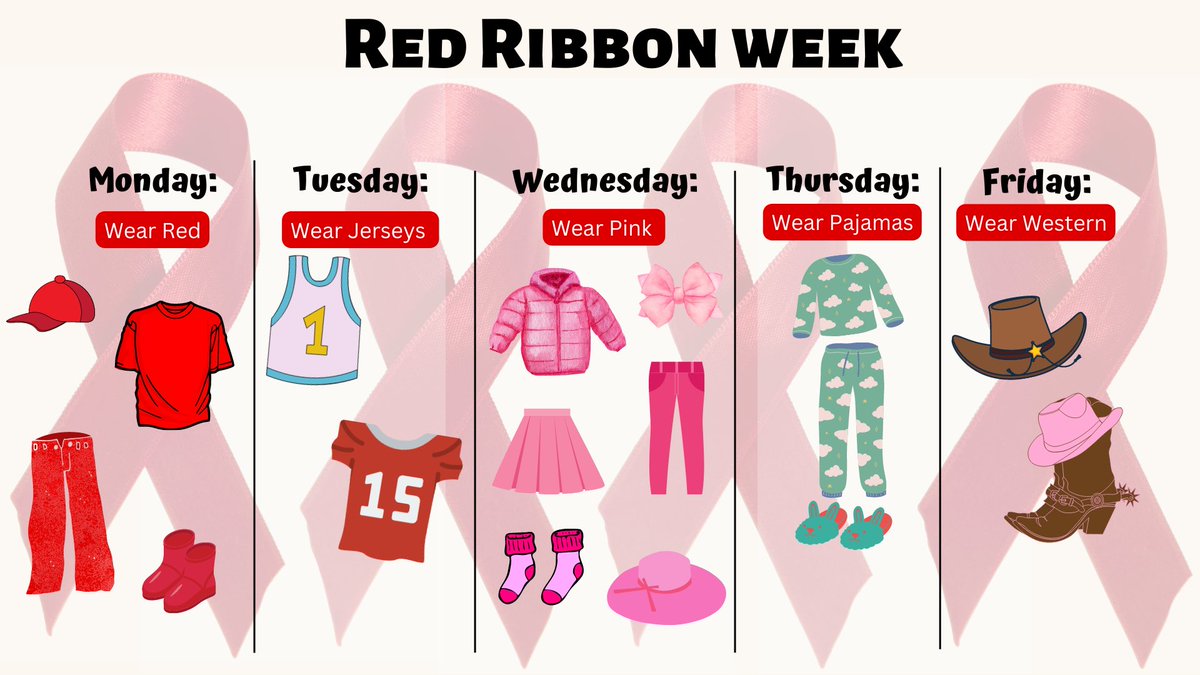 There were some minor day switches to the theme days for Red Ribbon Week! Don’t forget to join in East Broncos! #broncosignite <a href="/coppelleast/">Coppell Middle School East</a>