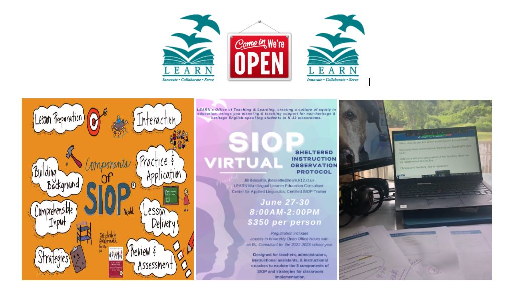 Open Office Hours 10/28/22! In June, a group of CT educators participated in a 4-day virtual <a href="/SIOPModel/">The SIOP® Model</a>  training. We continue to connect bi-monthly to discuss wins and challenges and to share new ideas. An amazing group of teachers I am lucky to learn with! <a href="/EducateCT/">CT Dept of Education</a> <a href="/LEARNRESC/">LEARN RESC</a>