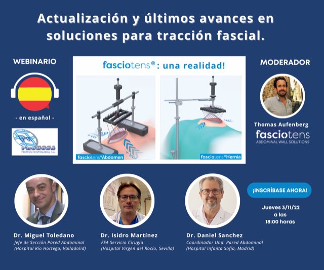 paredabdhuis's tweet photo. El 3 de noviembre hablaremos sobre el dispositivo de tracción fascial Fasciotens™️ y su uso en abdomen abierto y en cirugía electiva de la hernia incisional. Próximamente el enlace para participar.  
@CirujanosMad @AecPared @cgdhuis @scmi_itec @aecirujanos https://t.co/5xiifKls0e