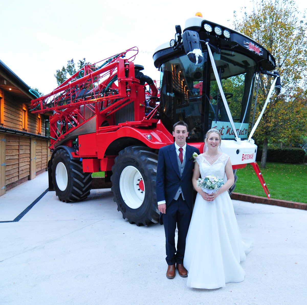Phil & Lara were our first couple to have a wedding reception in the barn a year ago. We'll never forget their arrival from church on a crop sprayer - it was HUGE! A year has whizzed by since this lovely autumn wedding we wish them a very happy 1st anniversary! #devonweddings