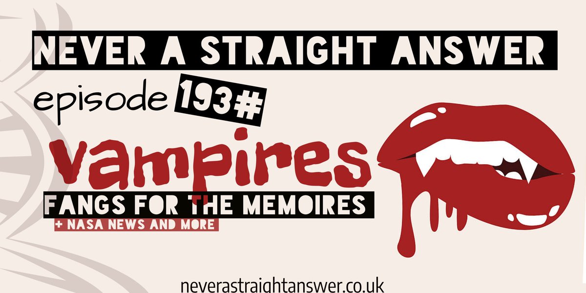 New Episode 

193# Vampires | Fangs for the memoires

A Vampire is a creature from folklore that subsists by feeding on the vital essence (generally in the form of blood) of the living. 

Apple
podcasts.apple.com/us/podcast/193…

Spotify
open.spotify.com/show/0noBaIL4C…

#NASA #Vampire #podcasting