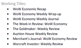 GumdropsEU's tweet photo. 250 editions of the WoW Economy Weekly Wrap-Up. I'm thankful for @SamadanPlaysWoW continuing where I left off, and for @perculia for giving gold making a platform in the general WoW community. Here are some alternative names for the series included in my original pitch! https://t.co/zPqcpYvZK7