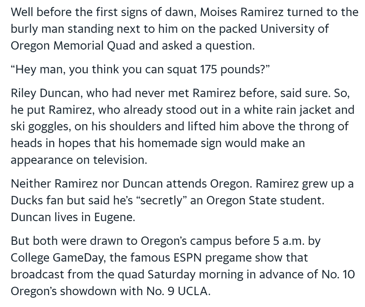 DuckSportsSD's tweet photo. Make sure you take time to read Mitchell Forde's (@Mitchell4D) excellent feature story from the ESPN College GameDay experience yesterday morning, as he talked to Oregon fans and took in the scene. (See snippet below)

https://t.co/FcG6d0TsbR https://t.co/6y5fFMBLFq