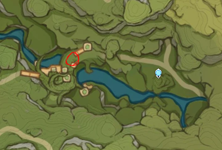 dazaicepcja's tweet photo. @taeyawee the one next to the cooking pot in gandharva ville, somewhere here

theres also one aranara who sells them, its in the aranara village next to that little lake that i circled on the map, the aranara has a small backpack https://t.co/vrhQu12RK1