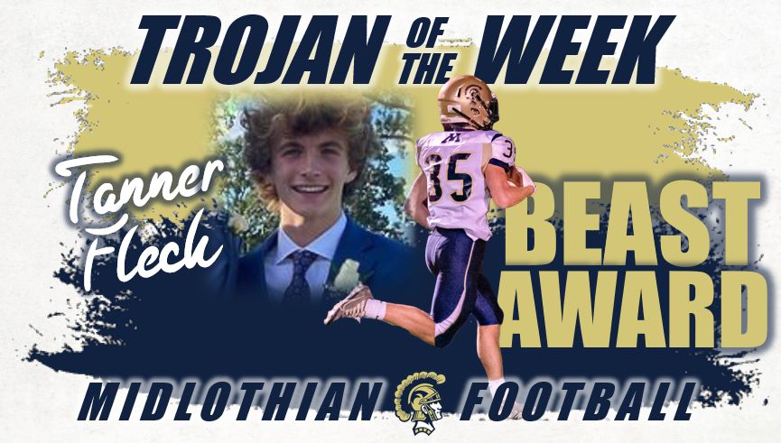 MidloTrojansFB's tweet photo. Happy Sunday Trojan Fans!  The votes are in and this week's #BeastAward goes to our guy Tanner Fleck!  Tanner had a great week on both levels!  His focus is paying off!  Great job Tanner!  #Trojans #Greater #SetTheStandard https://t.co/NxpjRzoU7V
