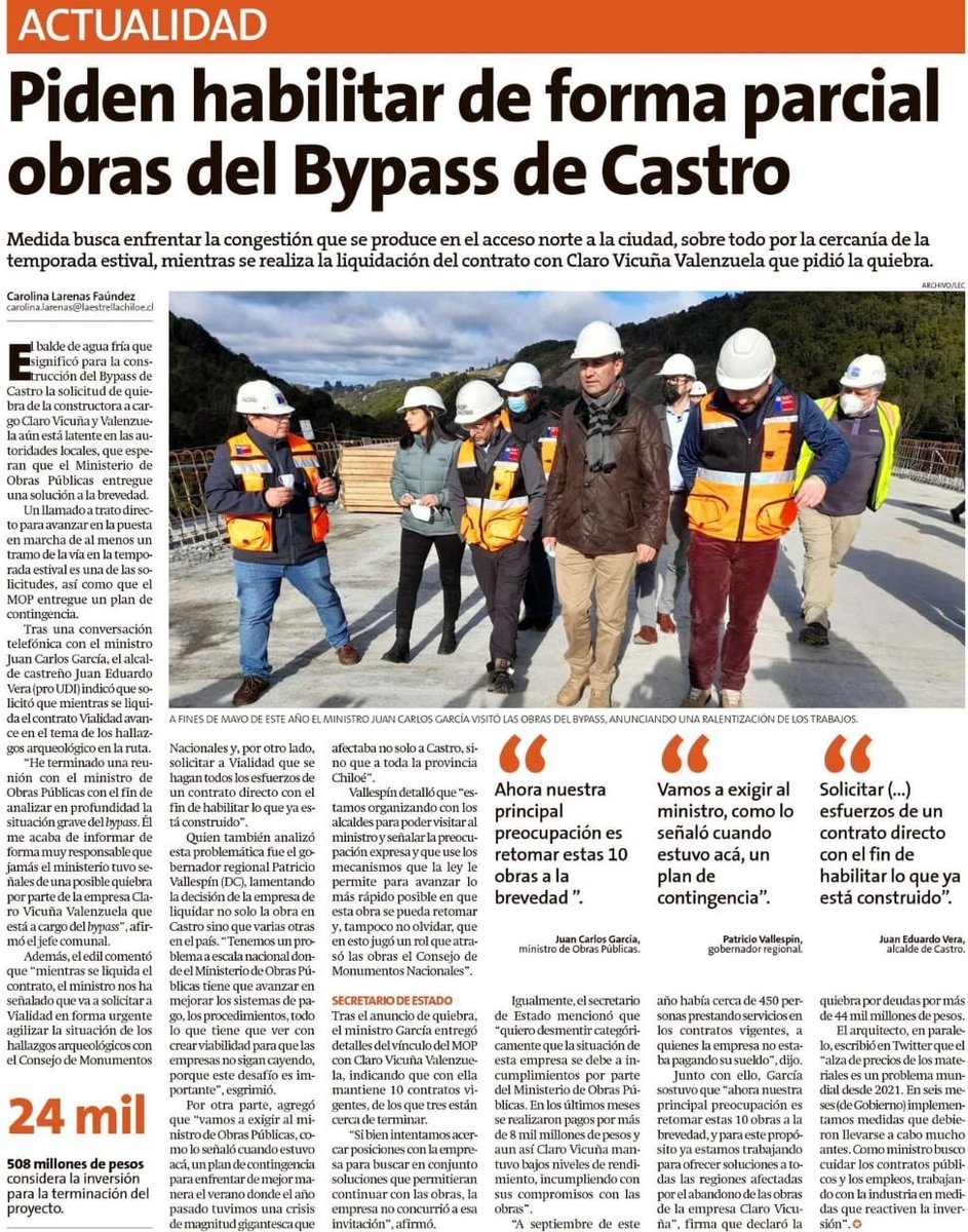 Juaneduardoconc's tweet photo. “No queremos un nuevo elegante blanco, pero tenemos confianza en las gestiones del Ministro @jcgarciapdea en cuanto a agilizar procesos y de una vez por todas dar término a obras del anhelado ByPass de Castro”.

“Es importante que Vialidad habilite el tramo que ya está terminado” https://t.co/U1r7KzUpPa