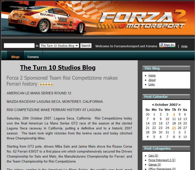 manteomax's tweet photo. #ForzaFlashback 15 years ago this week October 2007, the Forza Motorsport 2-sponsored Risi Competizione F430GT won the ALMS GT2 season championship:
https://t.co/I6H2wO5T16 https://t.co/ekXrBRnrdn