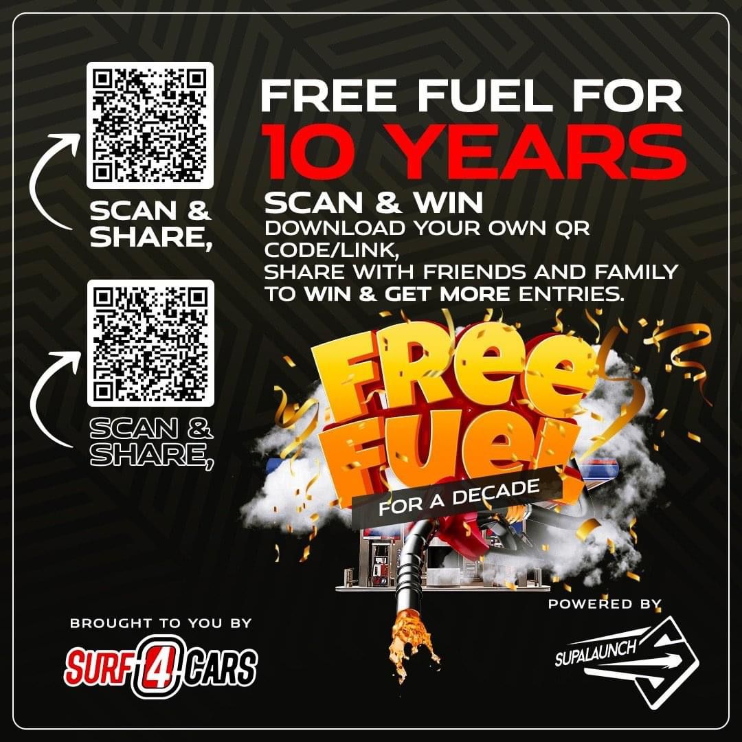 Surf4carsSA's tweet photo. FREE FUEL FOR A DECADE - SCAN AND ENTER
We are also giving away spot prizes so ENTER NOW! -https://t.co/PFX2ARZRHU
#competition
#BiggestCompetition
#FreeFuel
#prizes #win
Terms and conditions apply https://t.co/vywn6XMBNO