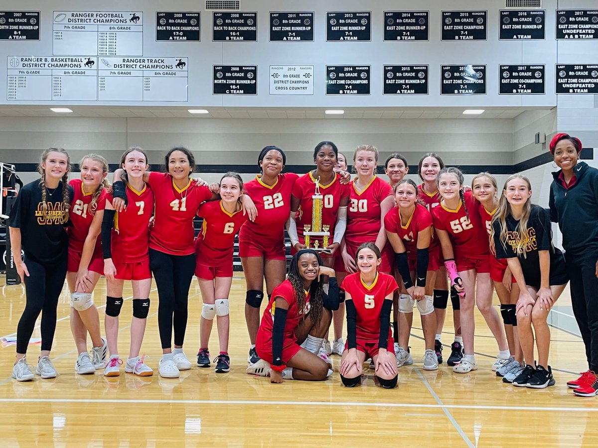 Congrats coach Lee and the 7th grade B team on winning the tournament! MC has loved playing volleyball! <a href="/SmithPrincipal1/">Mrs. Koop</a> #sabercats #smithMS #cfisdathletics
