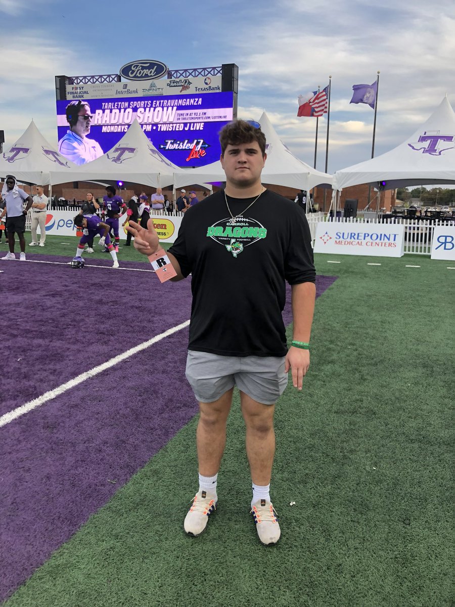 JakeHall2023's tweet image. After a great unofficial visit and conversation with coach @coachscarey @TarletonFB I’m blessed to say I have received my 9th D1 offer to play at Tarelton State University!!🟣⚪️ @coachrdodge @SLC_Recruiting @5qpLinepride @Perroni247