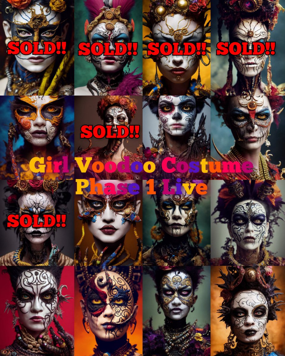 Update Fam, Lets go, don't let you miss the "Girl Voodoo Costume" Collection, Phase 1 Live 🔥🔥🚀

Phase 1
- Available 10/16
- Edition 1/1
- Floor 0.02 ETH
- SOLD 6

opensea.io/collection/gir…

Please RT if you like 🫂🔥
