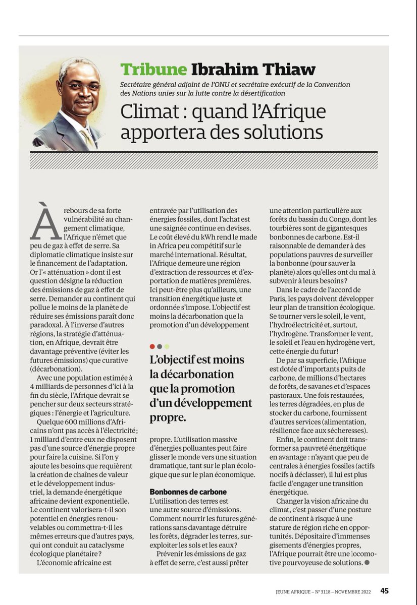 #Climat: l’Afrique devrait davantage miser sur son énorme potentiel en énergies renouvelables, sur l’agriculture et les forêts. Sa transition énergétique reposerait moins sur la décarbonisation que sur la prévention des émissions.