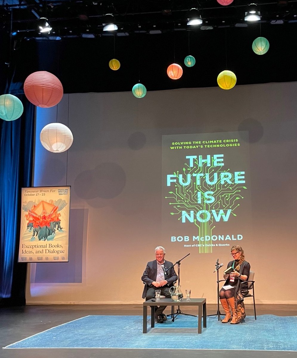 Excellent @VanWritersFest event today, where science journalist Bob McDonald discussed some of today's technologies that can help solve the climate crisis.