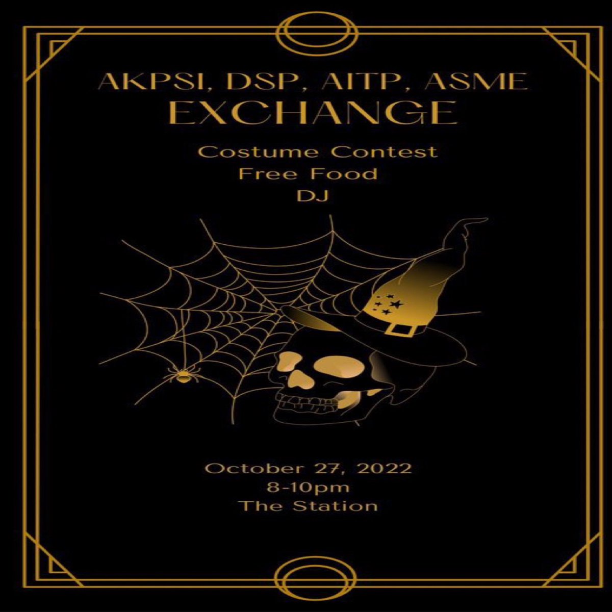 We are excited to invite all ASME members to a Halloween exchange with AKPsi, DSP, and AITP at the Station from 8-10  p.m. There will be a costume contest. So, come dressed up as the scariest thing you can think of (e.g., a 7:30 a.m. thermo exam 😱)