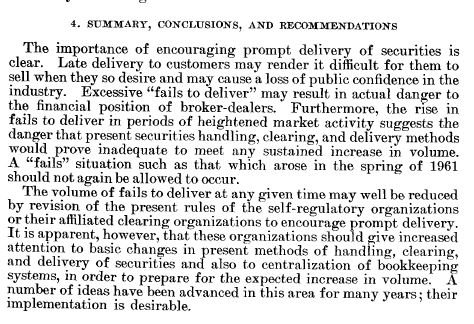 SusanneTrimbath's tweet photo. 🚨 WALL STREET: MAKING EXCUSES SINCE 1963!
“Special Study recommends: … 2. A requirement for mandatory buy-ins might be of material assistance in reducing the volume of fails to deliver.”
59 years, 6 months and 20 days later, #FTD still a problem. And even the buy-ins FTD. https://t.co/mnEih6AFz6