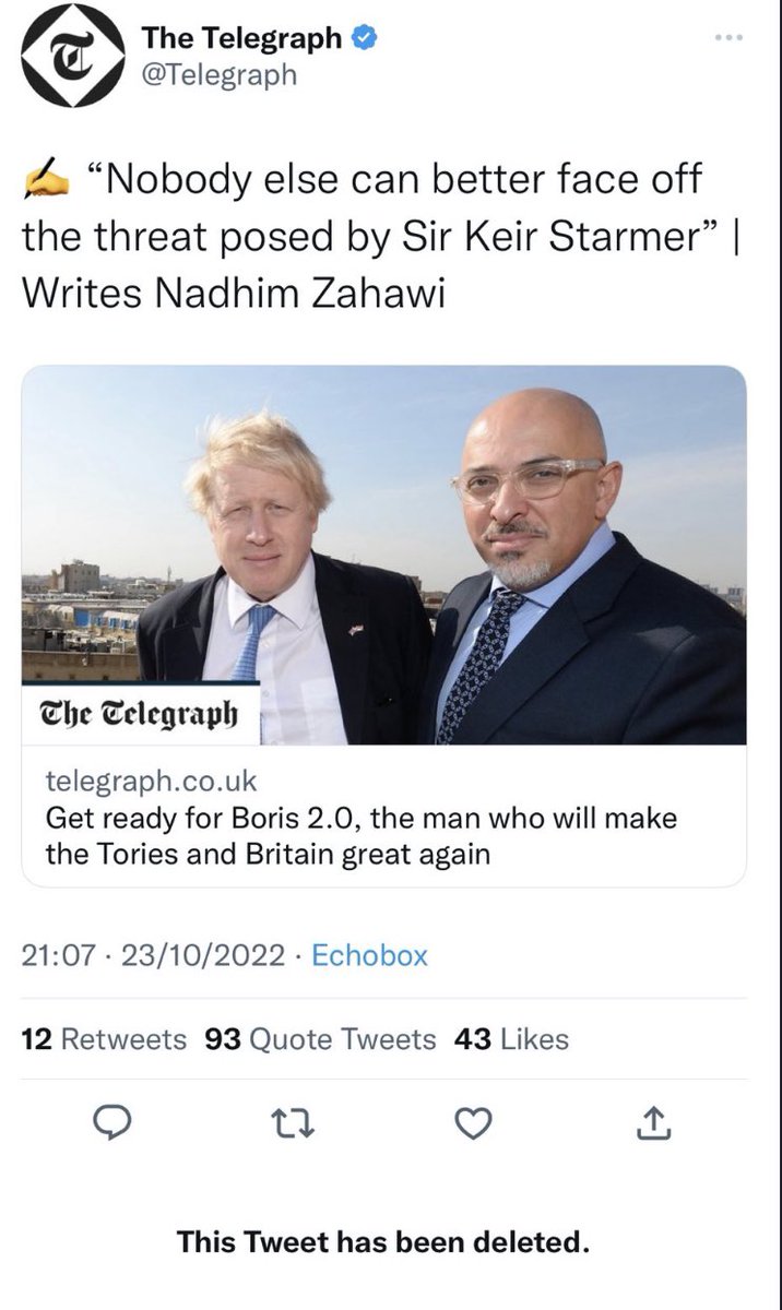 The Telegraph has now deleted this Tweet.