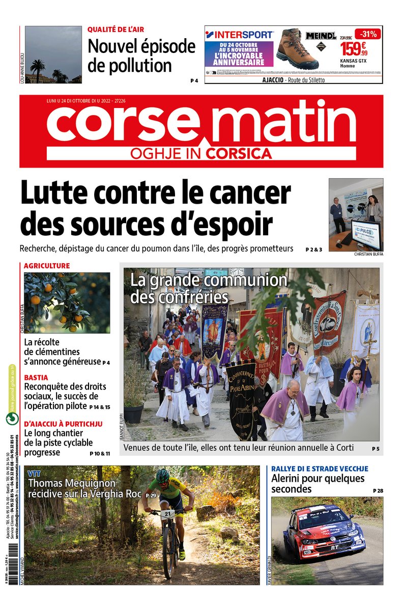 Ce lundi à la une de Corse-Matin