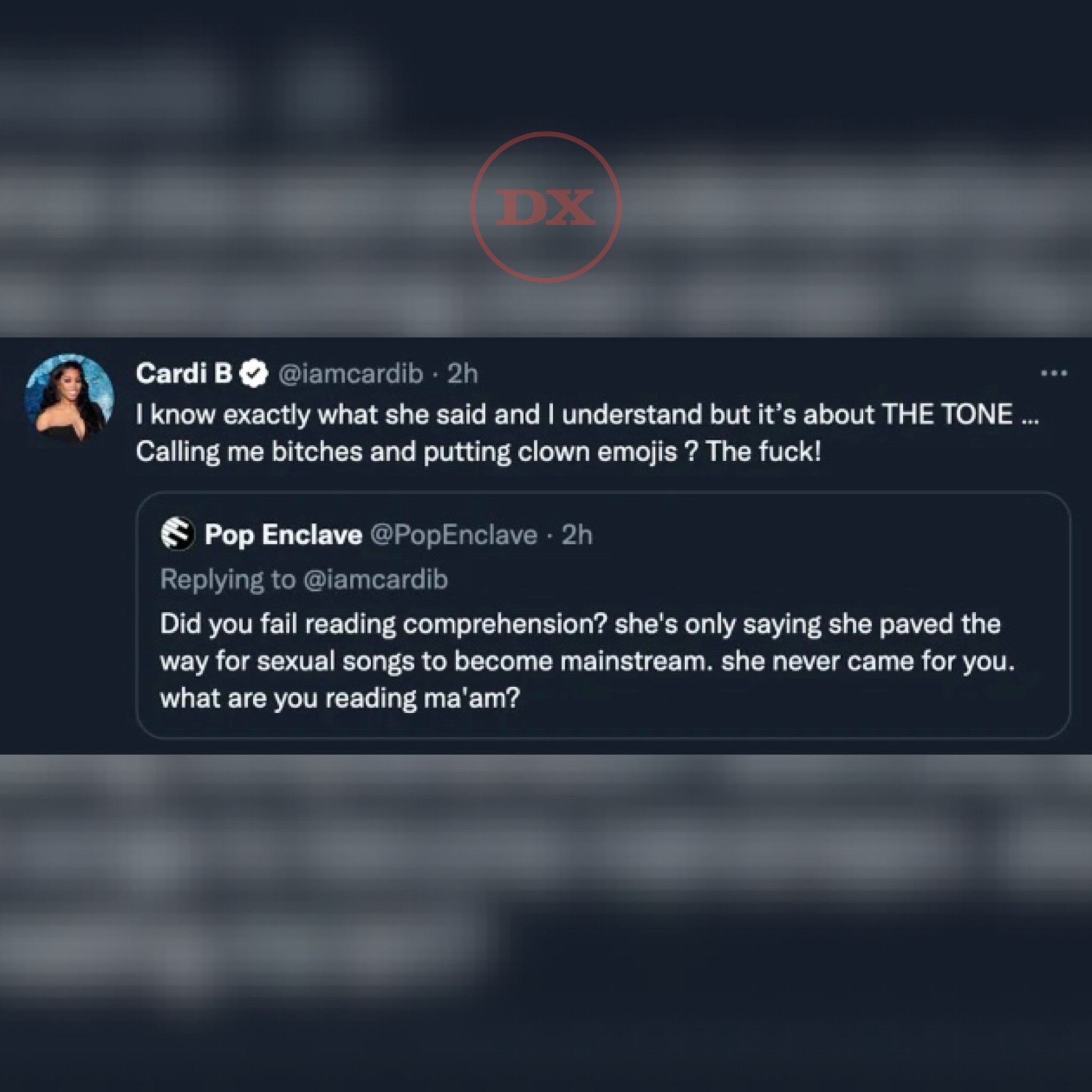 HipHopDX on X: Cardi B calls out Madonna over a clown emoji 👀  t.coFoC4kxW3kg t.corI1A6joNeJ  X