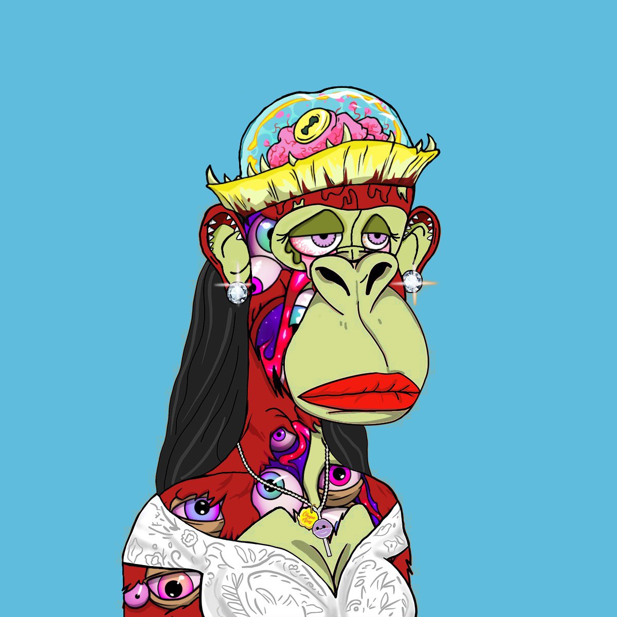 Affenman69's tweet photo. I created this DAW with Procreate on my iPad Pro.
Perfect for the DAWoween contest!! 🧟‍♀️💀🔥 @DApeWives 
Inspired by Mutant Ape Yacht Club x Desperate ApeWives 🦍🧠
#dawoween #DAW #MAYC #NFT #creative https://t.co/TUhI2FIjHx