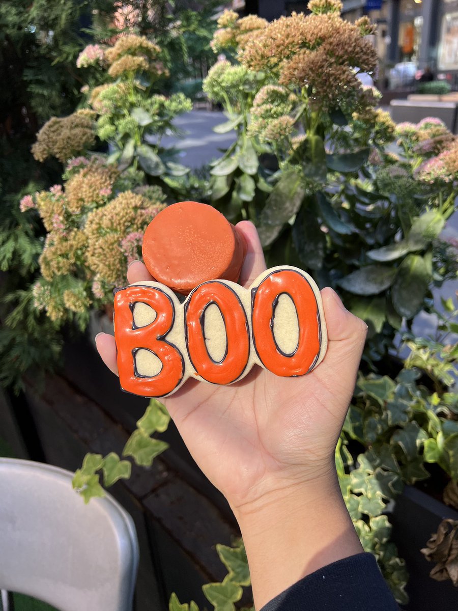 Trick or treat yo’self with our pumpkin pie ring ding and @duaneparkpatisserie Halloween cookies! Stop in while supplies last 👻 #ringdingbar #duaneparkpatisserie #halloween #pumpkinpie