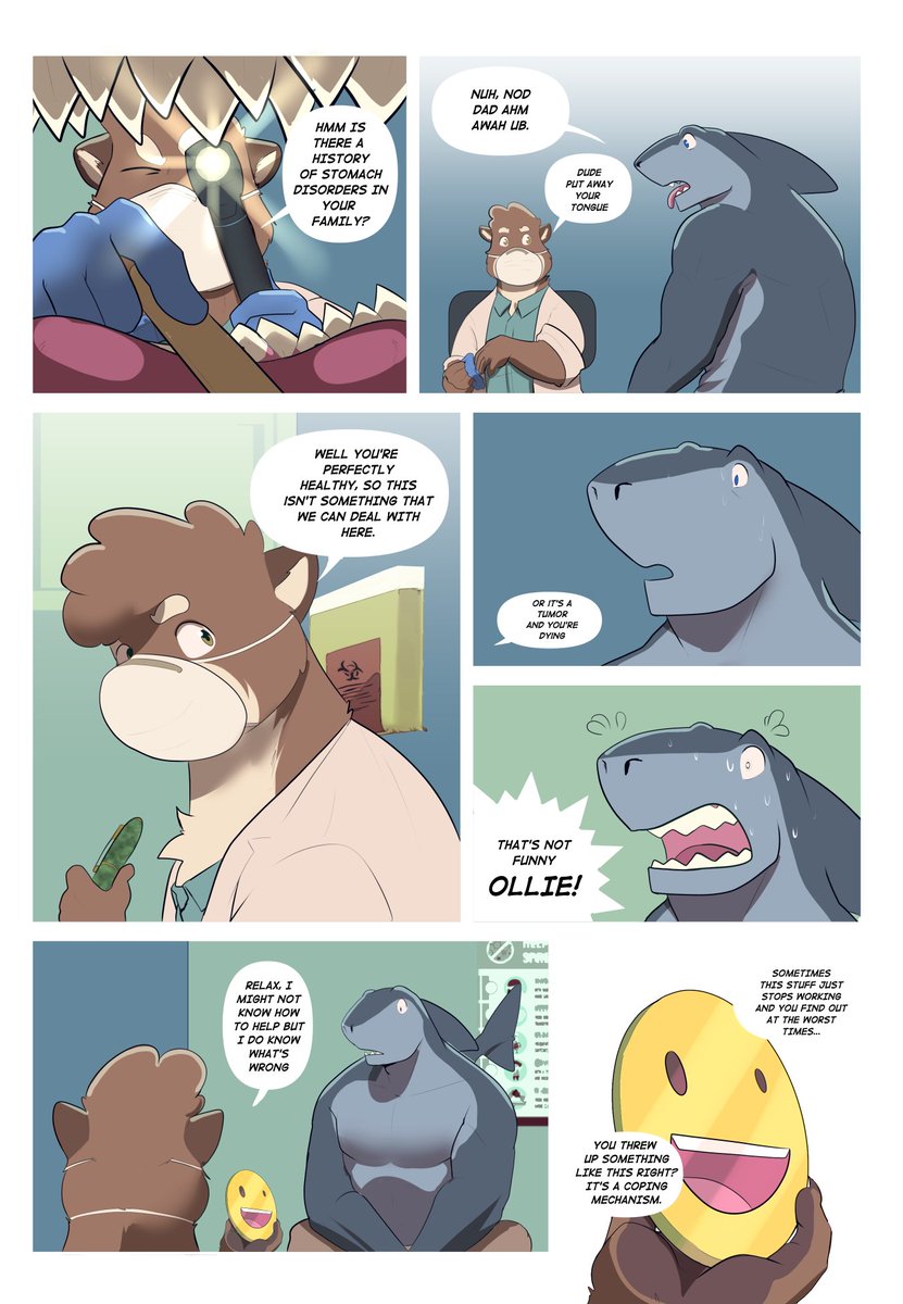 prime_viridian's tweet image. did a tiny update to the cover and page one and cover of chapter 2 for #WorkTies 🦈