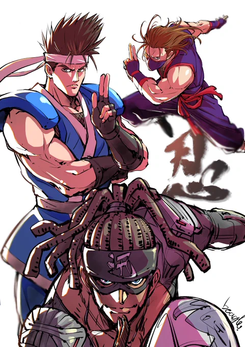 KOF参戦キャラ妄想。チームサムライがいるならチーム忍者が来てもいいよね。バンデラスより火月の方が売れるかもしれないけど、彼は14でよく使ってたから贔屓した。#格ゲーキャラ描こうぜ #snkfanart 