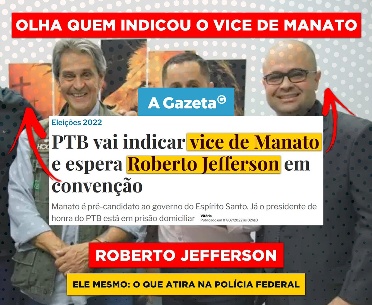 Casagrande_ES's tweet photo. O meu adversário tem um vice indicado pelo Roberto Jefferson, que hoje tentou matar um Policial Federal. Mais um alerta, gente, de que é hora de pesquisar, comparar.  Tem que conhecer a história dos candidatos para escolher o melhor para o Espírito Santo. https://t.co/nmGulZFOed