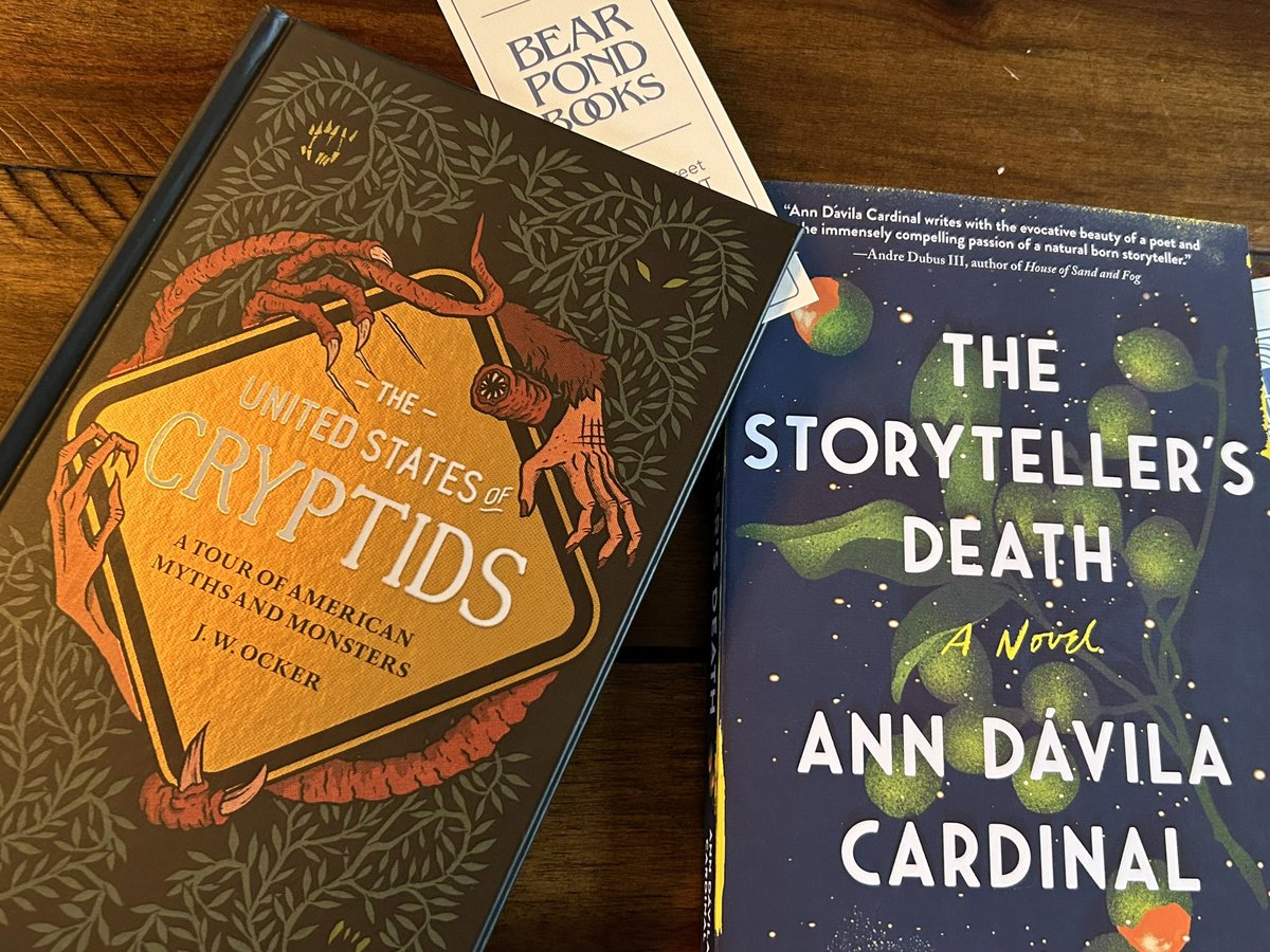 Today’s score from @BearPondBooks — #TheUnitedStatesOfCryptids by @JWOcker and #TheStorytellersDeath by @anndcardinal 📚 It’s so nice to hold the books of people you know in your hands. 😁📖😊❤️ #localauthors #localbookstores #writingcommunity