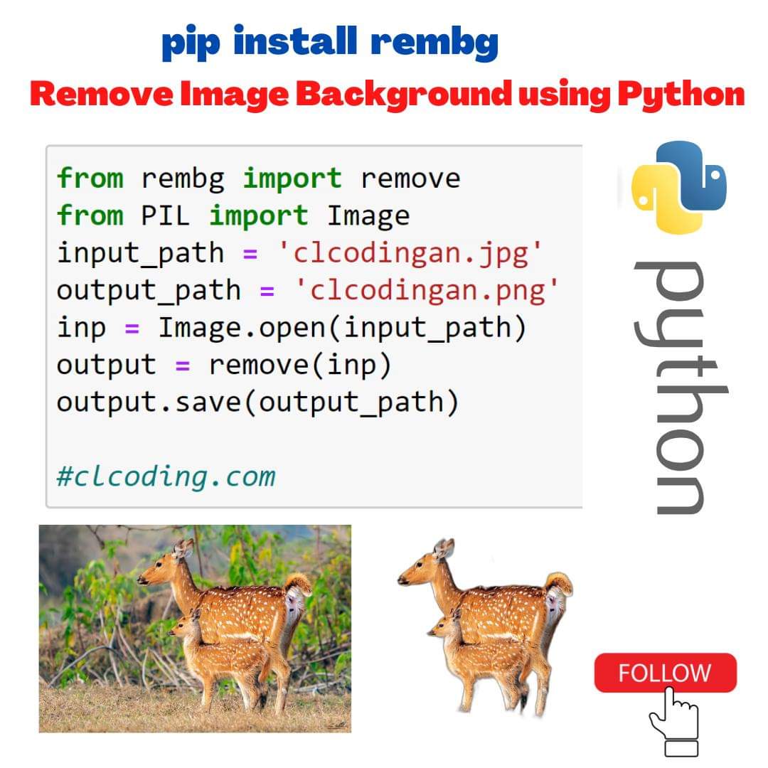 Remove Image Background using Python #Python #Python3 #coding #programming youtu.be/RkdFkhfMK2k