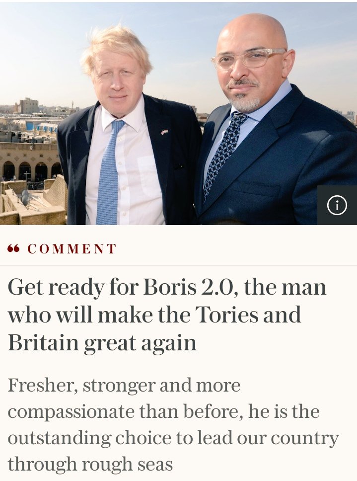 Awkward for Nadhim Zawahi. His “Get ready for Boris 2.0” article went live on the Telegraph site at 9pm. Johnson pulled out of #ToryLeadershipFarce 2 mins earlier at 8.58pm. Telegraph has deleted it, but you can still read it via @waybackmachine here web.archive.org/web/2022102320…