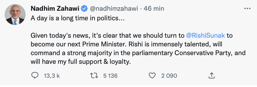 Oh, @nadhimzahawi prey do tell us what has so suddenly attracted you to Rishi *is now gonna win so I'd better get this in quick so he might give me a job (oh, and did I add 'immensely talented') Sunak ? 🤡🤡🤡👇