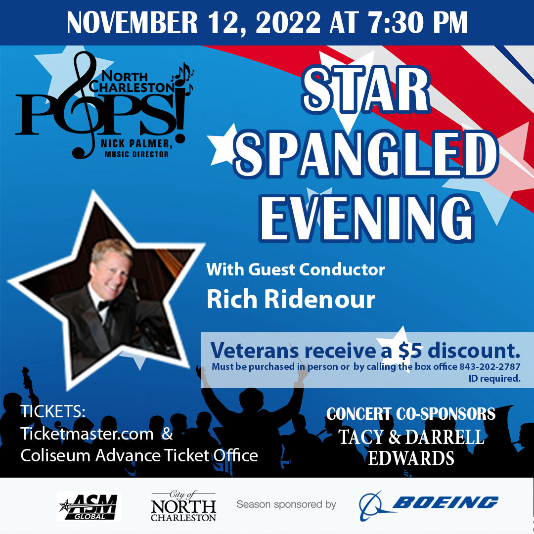 North Charleston Pops
Just now
Join The North Charleston POPS! Saturday, Nov. 12, 2022 at 7:30pm.Veterans get a $5 discount (Ticket must be purchased in person or by calling the box office 843-202-2787 - ID required) 
#NChasPops #BoeingInspires <a href="/weareboeingsc/">We Are Boeing SC</a> @boeing